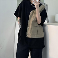 【COD】 Men Short Sleeve T Shirt Cotton Stitching Plain Tops Korean Cardigan Button Half Sleeve Shirt
