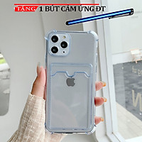 Ốp lưng cho iP mềm trong suốt dẻo có ngăn đựng thẻ - Hàng nhập khẩu FD45 Shalla Tặng bút cảm ứng ĐT