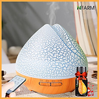 Combo máy khuếch tán, máy xông tinh dầu N'Farm hình Quả Đào + tinh dầu cam hương N'Farm (10ml). Có remote điều khiển.