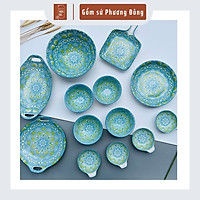 Bộ chén dĩa set bát đĩa decor chén đĩa sứ ăn cơm cao cấp họa tiết thổ cẩm 13 chi tiết
