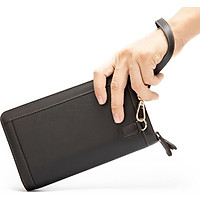 Ví bóp da cầm tay da bò cao cấp BA09 2 ngăn khóa 21.5x12x3cm (Nâu-Đen)