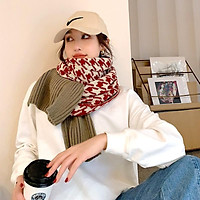 Khăn quàng cổ len dệt tay họa tiết Houndstooth ba màu vàng/đen/đỏ_ LeAu K19