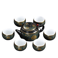 Bộ Ấm Chén Pha Trà Kim Liên Như Ý, Đường Nét Tinh Xảo, Màu Sắc Sang Trọng