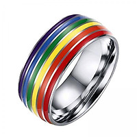 2X 8mm Stainless Steel Enamel Rainbow LGBT Pride Ring US 7 Size 17.4mm