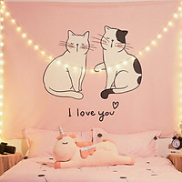 Tranh vải treo tường TV20 - COUPLE CAT Marytexco décor nhà cửa, phòng ngủ, phòng trọ sinh viên KT 150*130cm TẶNG kèm 4 đinh + 4 kẹp + ĐÈN LED USB 6M