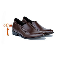 Giày Tăng Chiều Cao Nam T&TRA Tăng Cao 6Cm- S1013 Nâu Tối- Chất Liệu Da Bò Cao Cấp, Đế Cao Su Ghép- Đế Pháp, Phần Tăng Cao Ẩn Bên Trong