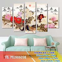 Bộ 5 tấm tranh treo tường chim công hoa mẫu đơn 3D_mã 28