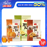 Combo Snack Ăn Vặt Giòn Tan Gồm 3 Gói Bánh Gạo JinJu Hương Vị Bò Nướng Tiêu, Cốm Sữa Và GanJang Mật Ong