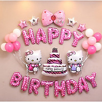 Bộ Trang Trí Sinh Nhật Hello Kitty (kèm bơm tay)-Màu Hồng