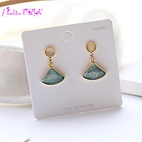 Bông tai hình quạt đính đá Opal xanh
