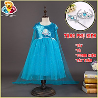 Váy đầm công chúa Elsa, trang phục hóa trang Elsa đính kim tuyến cho bé gái kèm tà dài (Tặng bộ phụ kiện) E149