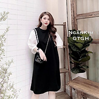 váy dáng suông tay lỡ phối viền chất đũi xinh xắn( váy thủy thủ)