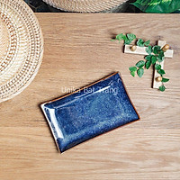 Đĩa Chữ Nhật 13.5x7.5cm Men Xanh Hoả Biến - Đĩa Chữ Nhật Gốm Siêu Đẹp