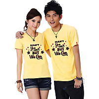 Bộ Áo Thun Đôi Nam Nữ I Can't You Can't But We Can Màu Vàng