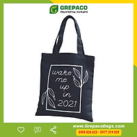 Túi Tote Thời Trang Nữ Canvas Vải Bố Màu Đen Dạng Quai Xách In Wake Me Up In 2021 Có Ngăn Phụ Trong – Mẫu Hot Trend