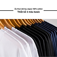 Áo Thun Nam Unisex thiết kế hình trơn 3 màu Đen / Trắng / Tím than basic thương hiệu Japas Cotton Ai Cập 190gram, áo phông cổ tròn basic dài tay thoáng mát, thấm hút mồ hôi - Hàng chính hãng