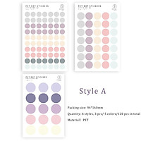 Bộ 120 hình dán nhựa PET chấm tròn 6 phong cách màu sắc thích hợp trang trí nhật ký / album ảnh ST102