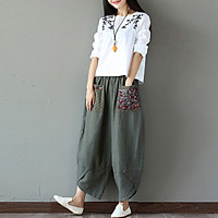 Quần Baggy Linen Nữ Họa Tiết Thổ Cẩm