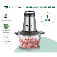 Máy xay thịt, cá, xay đa năng Bcook 2 lưỡi dao kép cối thủy tinh (350W) - Hàng chính hãng