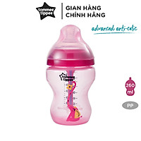 Bình sữa siêu chống đầy hơi kèm báo nhiệt Tommee Tippee Advanced Anti-Colic 260ml, núm ty đi kèm 0-3 tháng (bình đơn) - Hồng