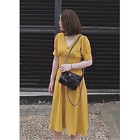 ĐẦM SUÔNG CỔ V 2 MÀU ( dưới 55kg ) damsuongmaxi23
