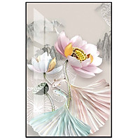 Tranh treo tường phòng khách phòng ngủ bóng kiếng pha lê Hoa sen nghệ thuật BK_0052