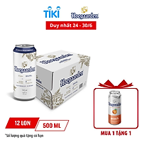Thùng 12 Lon Bia Hoegaarden White Bỉ - Bia Lúa Mỳ Chính Hiệu (500ml/ lon)