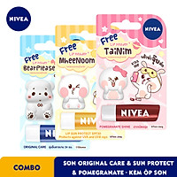 Combo 2 Son Dưỡng Ẩm Chuyên Sâu Nivea Lip Original Care / Chống Nắng Sun Proctect Spf30 / Pomegranate Shine - Tặng Kèm Ốp Son (85061 & 85133 & 85207)