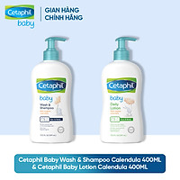 Combo Sữa tắm gội dịu nhẹ cho bé Cetaphil Baby Wash & Shampoo with Organic Calendula 400ml + Sữa dưỡng ẩm dịu nhẹ hằng ngày cho bé Cetaphil Baby Daily Lotion with Organic Calendula 400ml