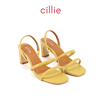 Giày sandal cao gót nữ quai mảnh phối màu mũi vuông gót trụ mang đi làm đi chơi dạo phố Cillie 1166