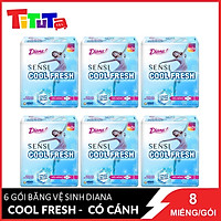 Bộ 6 Gói Băng Vệ Sinh Diana SenSi Cool Fresh Siêu Mỏng Cánh (8 Miếng/Gói)