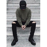 Quần jean nam đen tuyền rách gối - B00