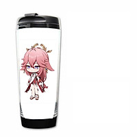Bình nhựa đựng nước in hình nhân vật YAE MIKO game GENSHIN IMPACT anime chibi