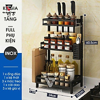 Kệ gia vị inox 2 tầng 3 tầng màu đen sơn tĩnh điện - Kệ bếp 2 tầng đựng gia vị chữ H đa năng bằng hợp kim sắt thép