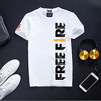 Áo Thun Free Fire Màu Trắng In Logo Dọc Cá Tính Độc Đáo
