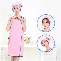Bath Skirt Coral Fleece Bath Towel Shower Cap Hair Band Set Soft Strong Absorbent Adult Female Sense Suspender Bath Skirt