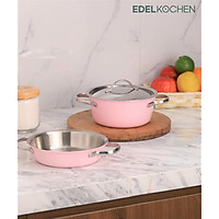 Bộ nồi mini Edelkochen 3 lớp màu hồng 16cm - 2 cái size nhỏ