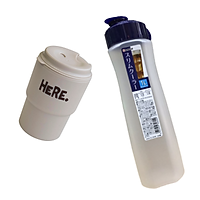 Bình đựng nước 1 lít kèm cốc uống nước nắp xoay 320ml có lỗ cắm ống hút