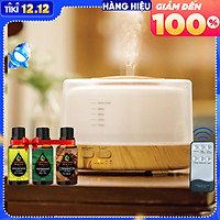 Máy Xông Tinh Dầu Cao Cấp Tặng 3 Chai Tinh Dầu Sả Chanh + Bạc Hà + Quế. Máy Khuếch Tán Tinh Dầu Có Remote Điều Khiển Từ Xa Chuyên Dụng Xông Tinh Dầu