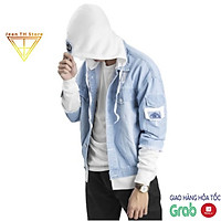 Áo khoác jean UNISEX nam nữ TH Store phối nón nỉ trắng cao cấp, áo khoác bò cá tính ulzzang