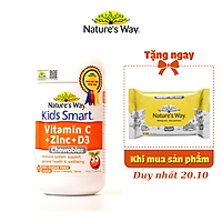 Viên Nhai Nature’s Way Kids Smart Vitamin C+ZinC+D3 Chewable Tablets Cho Bé Phát Triển Toàn Diện 75 Viên