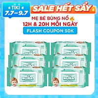 Combo 6 Bao Khăn Ướt Em Bé Nuna Hương Phấn (100 Tờ x 6) Tinh Chất Lô Hội