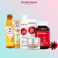 Combo da khỏe đẹp, căng bóng: Nước tẩy trang 145ml+Sữa rửa mặt Sắc Ngọc Khang 100g+Nước hoa hồng 145ml+Kem chống nắng 50g+Viên uống Collagen+Kem dưỡng da ban đêm-10g