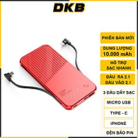Sạc Dự Phòng DKB CC10 - Dung Lượng 10000mAh - Tích Hợp 3 Đầu Dây Sạc - Hỗ Trợ Sạc Nhanh 2.1A - Phiên Bản Mới - Hàng Chính Hãng