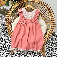 Váy đầm bé gái dáng suông cổ viền ren cao cấp Sunkid SN7 màu hồng 4-12 tuổi