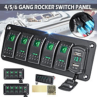 4/5/6 Gang Green Rocker Switch Panel Kit 12V/24V Circuit Breaker LED Waterproof Marine Boat Rocker Switch Panel Dual U