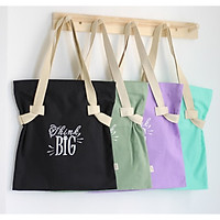Túi tote vải canvas đựng giấy A4 phom đứng phối dây đai cotton in chữ think big thời trang COVI nhiều màu sắc T17