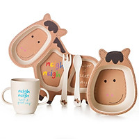 Smgslib 5 Bộ Cho Bé Tre Tự Nhiên Bộ Đồ Ăn Tre Bát Ăn Cho Bé Bộ Đồ Ăn Trẻ Em Hoạt Hình Dễ Thương Tặng Chén Ăn Bộ