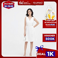 Đầm dáng xoè nữ GUMAC DB858 cổ V khoét eo