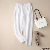 quần baggy nữ,quần baggy lưng thun 4 khuy 2 túi trước chất đũi cá tính